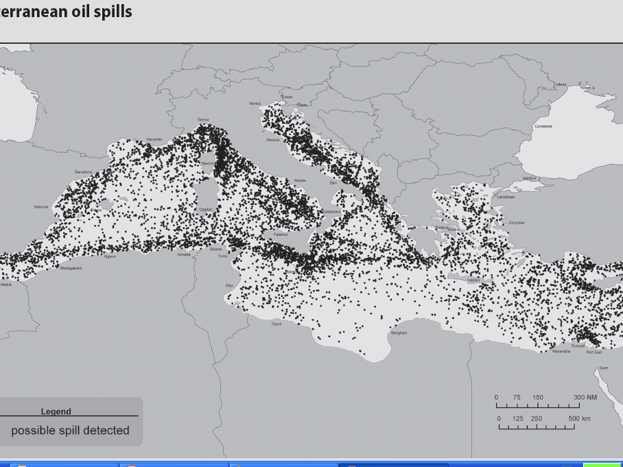 Εντοπισμένες από δορυφόρο κηλίδες πετρελαίου στη Μεσόγειο