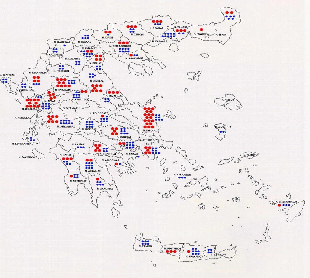 Γεωγραφική κατανομή των χοιροτροφείων στην Ελλάδα 1000