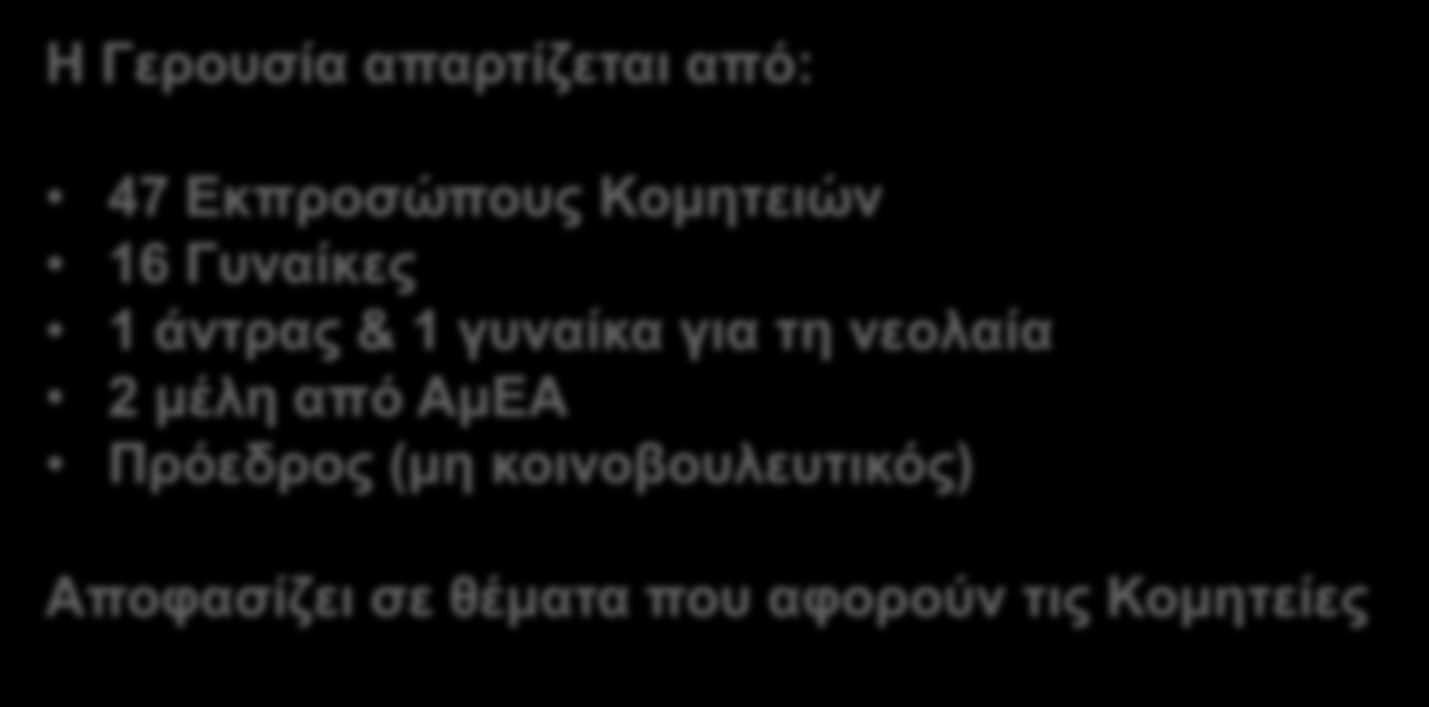 Νέο Σύνταγμα Σύγχρονη Διακυβέρνηση Η Γερουσία απαρτίζεται από: Εθνοσυνέλευση Το Υπουργικό απαρτίζεται από: Συμβούλιο απαρτίζεται από: 47 Εκπροσώπους Κομητειών 290 βουλευτές 16 Πρόεδρος Γυναίκες