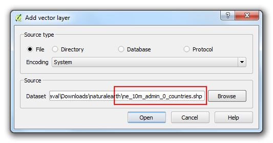 2. Αναζητήστε στο σχηματικό αρχείο Admin 0 Countries ne_10m_admin_0_countries.shp που έχετε κάνει λήψη και κάντε κλικ στο Open. 3.
