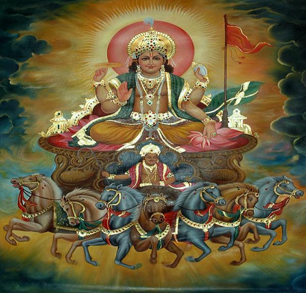 Η ινδουιστική θεότητα του ήλιου Σύμφωνα με τη αρχαία ινδουιστική διδασκαλία, ο Surya, ως θεός του ήλιου, αντιπροσώπευε την ορατή μορφή του θεϊκού, μια θεότητα δηλαδή που μπορούσες να δεις με τα ίδια