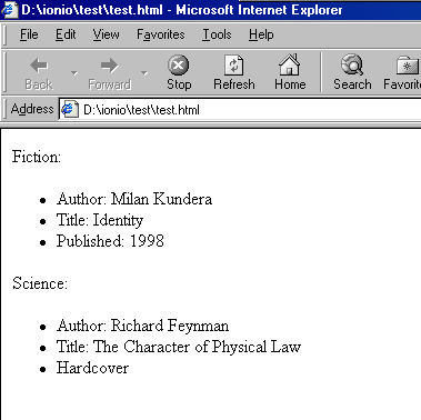 </UL> Science: <UL><LI>Author: Richard Feynman</LI> <LI>Title: The