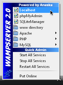 Εικόνα 1: Το μενού του WampServer Από προεπιλογή, ο server θα είναι προσβάσιμος από browser που τρέχουν μόνο στον υπολογιστή που χρησιμοποιείται εσείς.