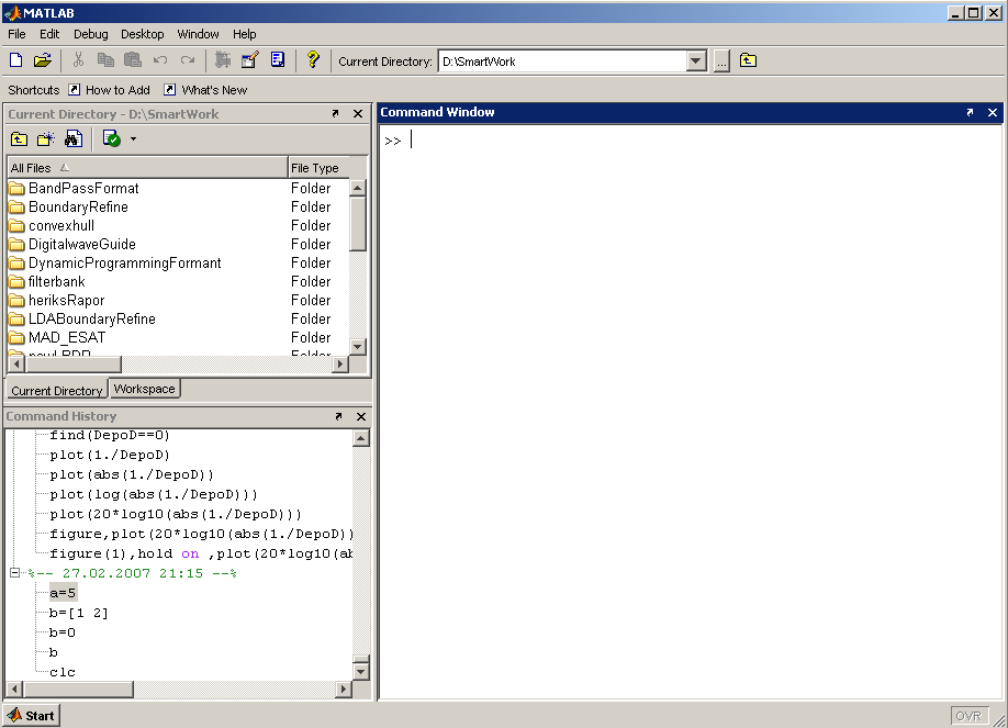 Το περιβάλλον του Matlab Command Window Σύνταξη των εντολών Current Directory Φάκελοι και m-files Workspace Μεταβλητές Με double