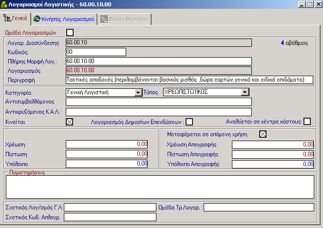 Παραδείγματα Δημιουργίας Λογαριασμών Γενικής & Δημόσιας Λογιστικής Παράδειγμα 1ο : Δημιουργία λογαριασμού Γενικής Λογιστικής 4ου Βαθμού Έστω ότι θέλετε να δημιουργήσετε τον κωδικό 60.00.10.