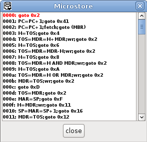 2.2.6 Παράθυρο Μικρο-Κώδικα Το Microstore παράθυρο δείχνει τον έλεγχο του μικροπρογράμματος του Mic-1 MMV. Μπορείτε να το ανοίξετε επιλέγοντας Microcode Store View Microstore από το μενού. 2.2.7 Περιοχή Αρχιτεκτονικής Η περιοχή Architecture δείχνει όλους τους καταχωρητές και όλες τις διαδρομές δεδομένων του Mic-1 MMV.