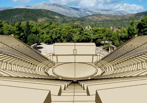 πως διαδίδεται ο ήχος στην Επίδαυρο (με σκηνή) με το σκηνικό οικοδόμημα: αυξάνονται οι πρώϊμες ανακλάσεις μειώνεται η ενίσχυση (χροιά) γύρω στα 1000Hz μειώνεται η καταληπτότητα / ποιότητα του ήχου