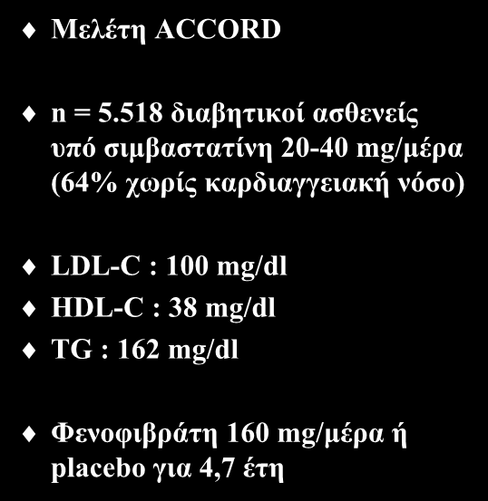 Φιβράτες και καρδιαγγειακά συμβάματα (Ι) Μελέτη ACCORD n = 5.