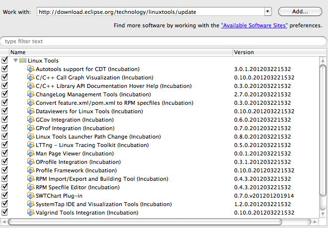 Ανάλυση Κώδικα στο Eclipse (To linuxtools plugin) Κάνοντας install τα "linuxtools" στο Eclipse CDT