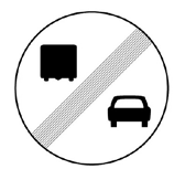 (Ρ - 62) Τέλος απαγόρευσης προσπεράσματος από φορτηγά αυτοκίνητα, που έχει επιβληθεί με απαγορευτική πινακίδα. (Ρ - 63) Απαγορεύεται το ρυμουλκούμενο όχημα να έχει βάρος μεγαλύτερο από (π.χ. 3) τόνους.