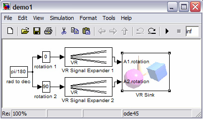 Σχήμα 5-14: Παράθυρο ιδιοτήτων του VR Sink διαγράμματος Για να επιτευχθεί η κίνηση των αντικειμένων, πρέπει να τοποθετηθούν δομικά τμήματα (Σχήμα 5-15), που να συνδέονται με τις εισόδους του VR Sink