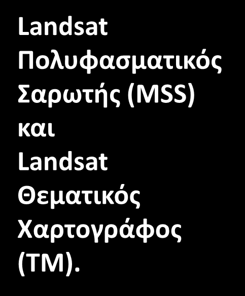 Χαρακτηριστικά των LANDSAT (1) - Landsat MSS Landsat 4, 5 TM Κανάλια. Landsat Πολυφασματικός Σαρωτής (MSS) και Landsat Θεματικός Χαρτογράφος (TM). 8 (Landsat 3) Μήκος Κύματος μm. Κανάλια. Μήκος Κύματος μm. 4 0.