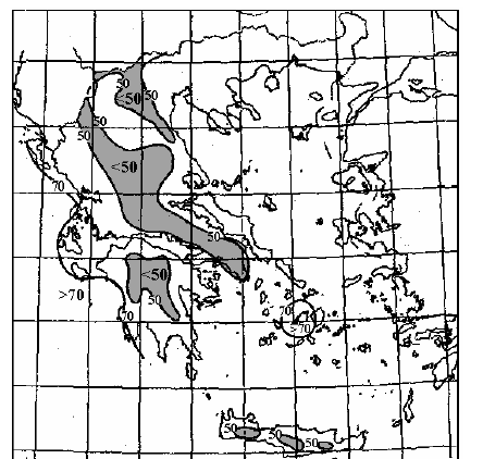 Γετγοαθική διαμξμή ηεπ Σςεηικήπ Υγοαζίαπ ζηεμ Ελλάδα ΥΕΙΜΩΝΑ: Ννέκβξηνο-Φεβξνπάξηνο ΘΕΡΟ: Ηνύληνο-επηέκβξηνο Οη κέγηζηεο ηηκέο ηεο ζρεηηθήο πγξαζίαο (RH) ζηνλ Διιαδηθό ρώξν ζεκεηώλνληαη θαηά ηε ςπρξή