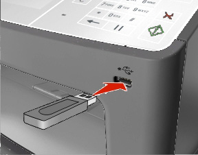 1. Εισαγάγετε ένα flash στη θύρα USB. - Μόλις τοποθετείται ένα flash drive, εμφανίζεται ένα εικονίδιο ενός flash drive στον πίνακα ελέγχου του εκτυπωτή.