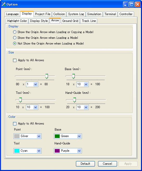 4.11.2.3 [Option Settings] -> [Display] -> [Arrow] Μπορούμε να ρυθμίσουμε την εμφάνιση των βελών που χρησιμοποιεί το K-ROSET Size Ρύθμιση μεγέθους. Color Ρύθμιση χρώματος 4.11.2.4 [Option Settings] -> [Display] -> [Ground Grid] Σε αυτήν την καρτέλα επιλογών μπορούμε να ρυθμίσουμε τον τρόπο προβολής του πλέγματος.