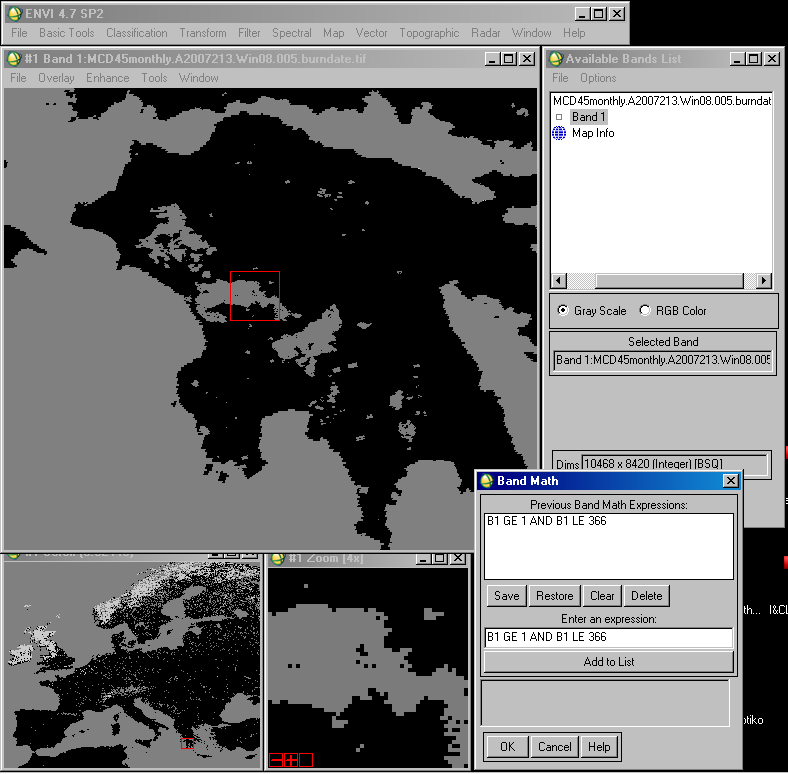 4 Εικόνα 13: Ανάδειξη των διαδικασιών του BAND MATH μέσα από το λογισμικό ENVI 4.7.