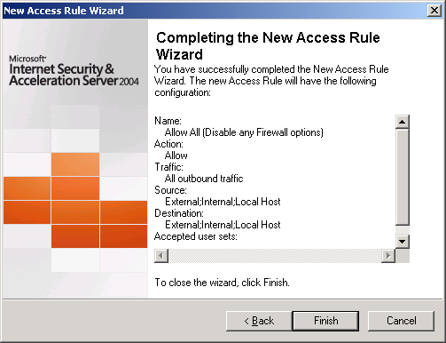 Ολοκληρώνεται ο οδηγός ρύθµισης του ISA Server 2004.