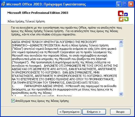 Γίνεται αποδεκτή η άδεια χρήσης.