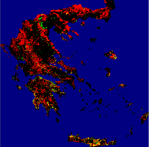Εικόνα 88: Τελικός χάρτης επικινδυνότητας πυρκαγιών του Ελλαδικού χώρου με βάση τον δείκτη FHI για το 2010 Θάλασσα και περιοχές εκτός Ελληνικού