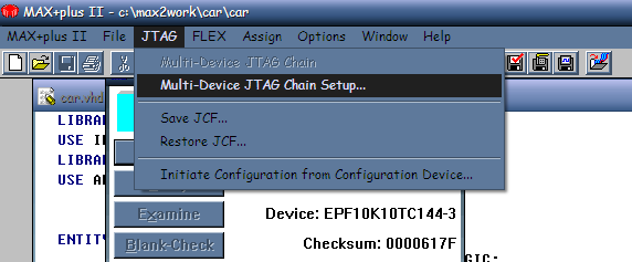 Τ.Ε.Ι Καβάλας Τμήμα Βιομηχανικής Πληροφορικής Εικόνα 2.42: Επιλογή του αρχείου που χρησιμοποιείται, *.sof. Στη συνέχεια επιλέγουμε JTAG Multi- Device JTAG Chain Setup Εικόνα 2.
