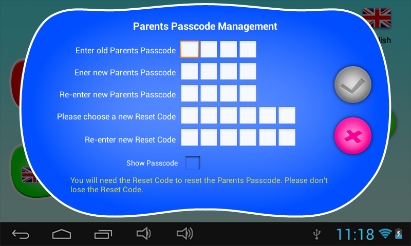 1: Αλλαγή Κωδικού Γονέων Πρώτη φορά Όταν αλλάξετε τον κωδικό γονέων για πρώτη φορά, θα πρέπει να πληκτρολογήσετε κάποιον