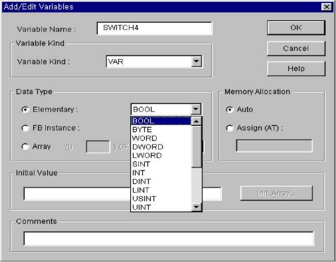 Στο GMWin οι άμεσες μεταβλητές εκφράζονται με τα αρχικά I, Q, M (Input, Output, Memory).