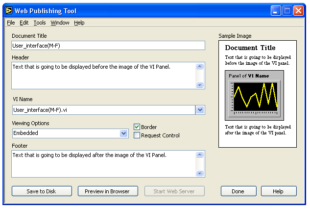 Δηθόλα 4.1 Παξάζπξν ηνπ Tools Menu γηα ηελ επηινγή ηνπ Web Publishing Tool ε απηή ηελ εηθόλα παξαηεξείηαη ζηα δεμηά ηελ κνξθή πνπ ζα έρεη ην αξρείν VI ζηνλ Web Browser.