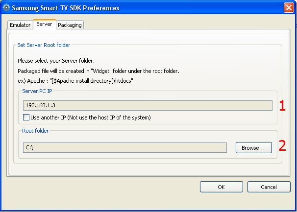 Δηθόλα 3.3.3 : Samsung SDK Preferences Σην λέν παξάζπξν πνπ άλνημε ζα πξέπεη λα επηιεγεί ε θαξηέια server (εηθόλα 3.3.4) θαη λα ζπκπιεξσζνύλ ηα θαηάιιεια ζηνηρεία. 1.