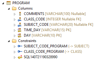 Η Οντότητα ΠΡΟΓΡΑΜΜΑ Η οντότητα "PROGRAM" έχει πέντε πεδία από το οποία τα δύο χρησιμοποιούνται ως Σύνθετο Πρωτεύον Κλειδί και τα υπόλοιπα τρία είναι απλά Χαρακτηριστικά.