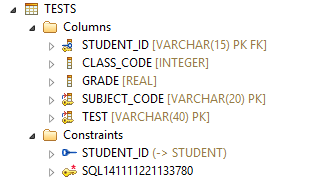 πεδία είναι συμβολοσειρές, το SUBJECT_CODE δέχεται είκοσι χαρακτήρες, το TEST σαράντα χαρακτήρες, και το STUDENT_ID δεκαπέντε χαρακτήρες.