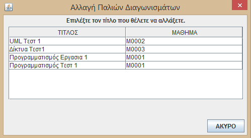 Εικόνα 5.25 Εισαγωγή Βαθμών Διαγωνισμάτων για το Τμήμα Α1 1ο Ε.Π.Α.Λ.