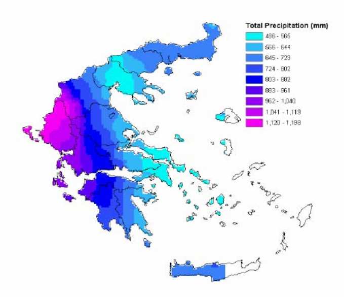 Στην εικόνα 19 παραθέτουµε την πυκνότητα βροχόπτωσης, την µέση υγρασία και την µέγιστη θερµοκρασία αέρα στην Ελλάδα (µας ενδιαφέρει περισσότερο από την µέση σε Μεσογειακές χώρες).