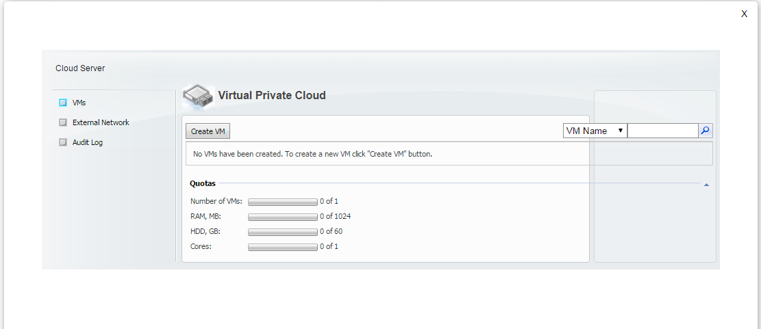 Δημιουργία νέου VM και παραμετροποίηση των χαρακτηριστικών για νέο Cloud Server 1.