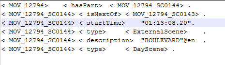 String querystringb = "PREFIX movie: <http://image.ntua.gr/scriptontology/> " + "PREFIX rdf: <http://www.w3.org/1999/02/22-rdf-syntax-ns#>" + "SELECT?x?y?z " + "WHERE {" + "{?x movie:haspart?shot.