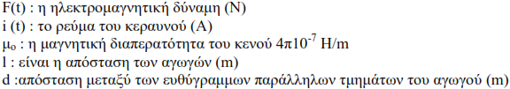 δυνάμεις οι οποίες είναι ανάλογες του τετραγώνου της του ρεύματος και αντιστρόφως ανάλογες της μεταξύ τους απόστασης.