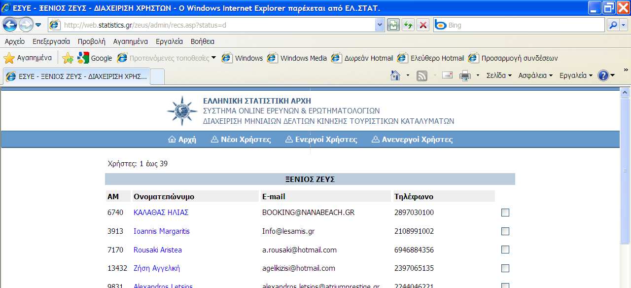 Με τη συγκεκριμένη επιλογή δελτίου γίνεται εμφάνιση, αναλυτικά, των στοιχείων που έχουν υποβάλει, για το συγκεκριμένο μήνα και έτος.