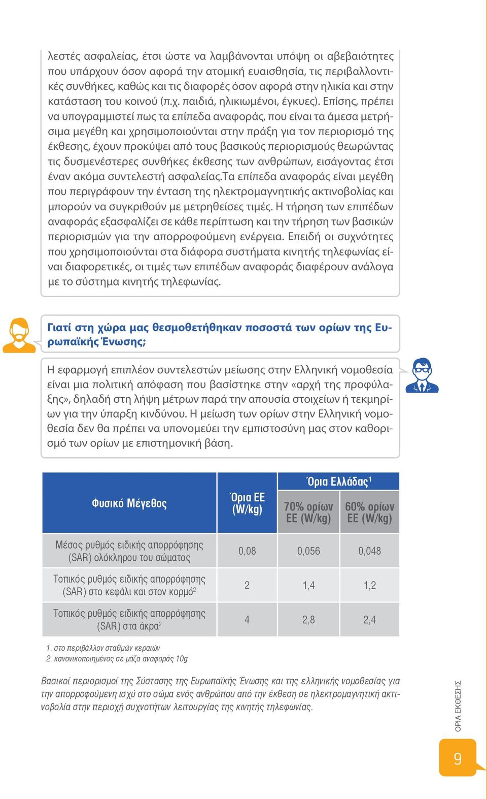 Επίσης, πρέπει να υπογραμμιστεί πως τα επίπεδα αναφοράς, που είναι τα άμεσα μετρήσιμα μεγέθη και χρησιμοποιούνται στην πράξη για τον περιορισμό της έκθεσης, έχουν προκύψει από τους βασικούς