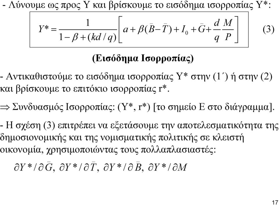 Συνδυασμός Ισορροπίας: (Υ*, r*) [το σημείο Ε στο διάγραμμα].