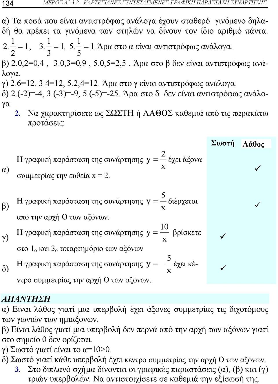 =, 5. =.Άρα στο α είναι αντιστρόφως ανάλογα. 5 β).0,=0,4,.0,=0,9, 5.0,5=,5. Άρα στο β δεν είναι αντιστρόφως ανάλογα. γ).6=,.4=, 5.,4=. Άρα στο γ είναι αντιστρόφως ανάλογα. δ).(-)=-4,.(-)=-9, 5.