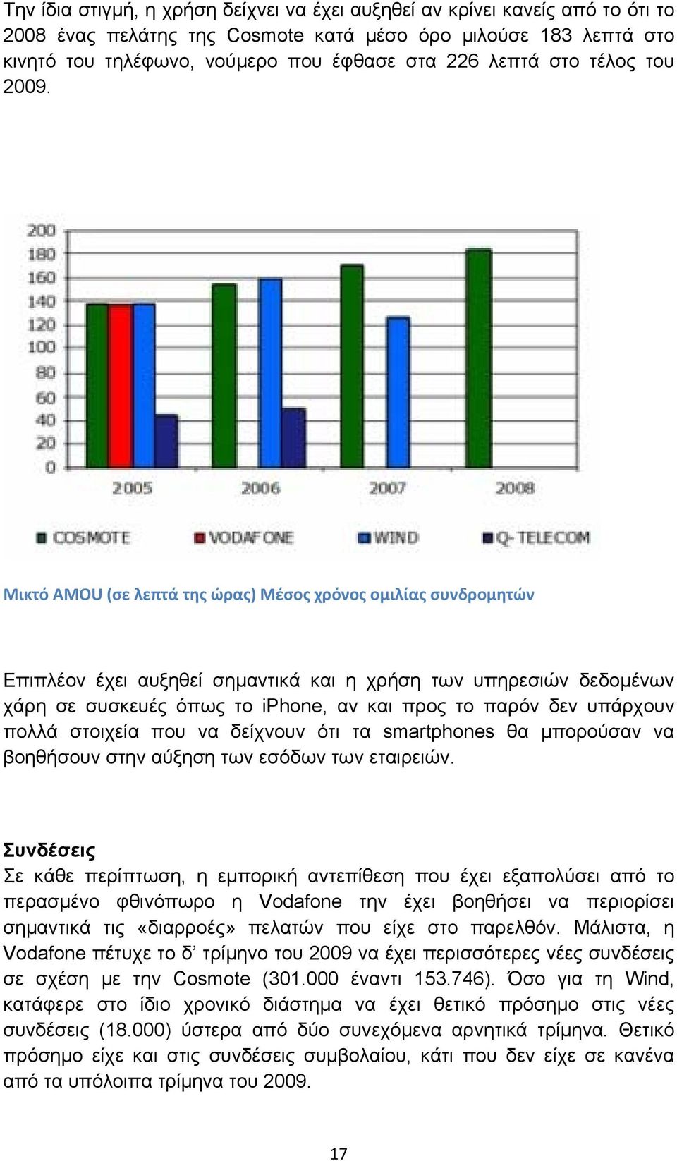 Μικτό AMOU (σε λεπτά της ώρας) Μέσος χρόνος ομιλίας συνδρομητών Επιπλέον έχει αυξηθεί σημαντικά και η χρήση των υπηρεσιών δεδομένων χάρη σε συσκευές όπως το iphone, αν και προς το παρόν δεν υπάρχουν