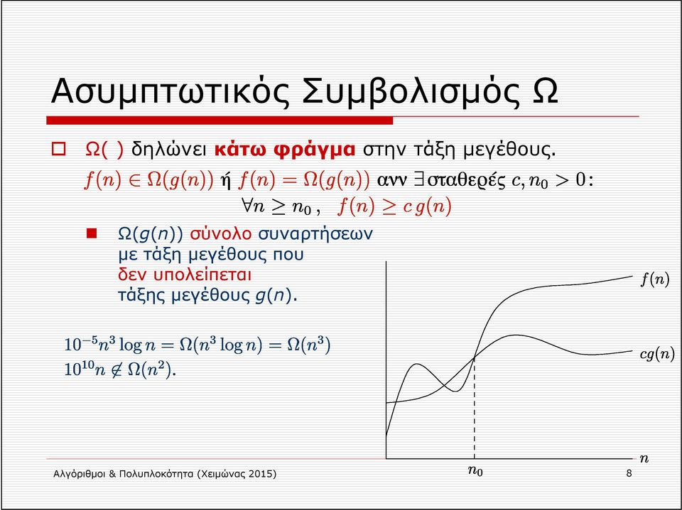 Ω(g(n)) σύνολο συναρτήσεων με τάξη μεγέθους που