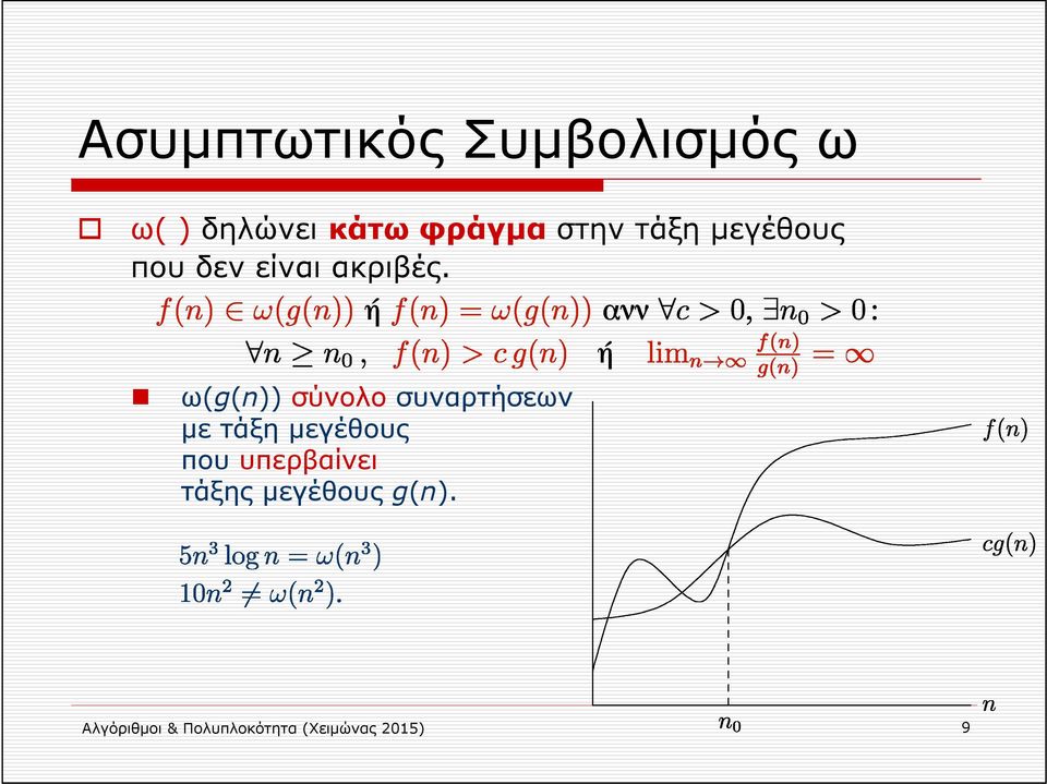 ω(g(n)) σύνολο συναρτήσεων με τάξη μεγέθους που