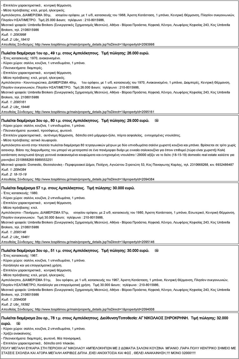 Σχηματισμός Μεσιτών), Αθήνα - Βόρεια Προάστια, Κηφισιά, Κέντρο, Λεωφόρος Κηφισίας 243, Κος Umbrella Brokers, τηλ. 2108015986 Κωδ. 1: 2093998 Κωδ. 2: Ubr_19410 Απευθείας Σύνδεσμος: http://www.