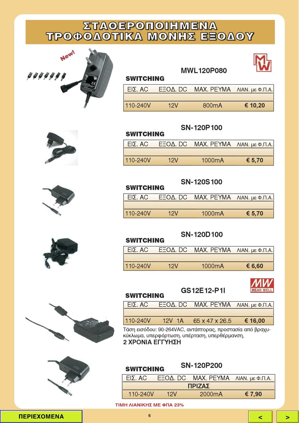 AC ΕΞΟΔ. DC MAX. PEYMA ΛΙΑΝ. με Φ.Π.Α. 110-240V 12V 1A 65 x 47 x 26.