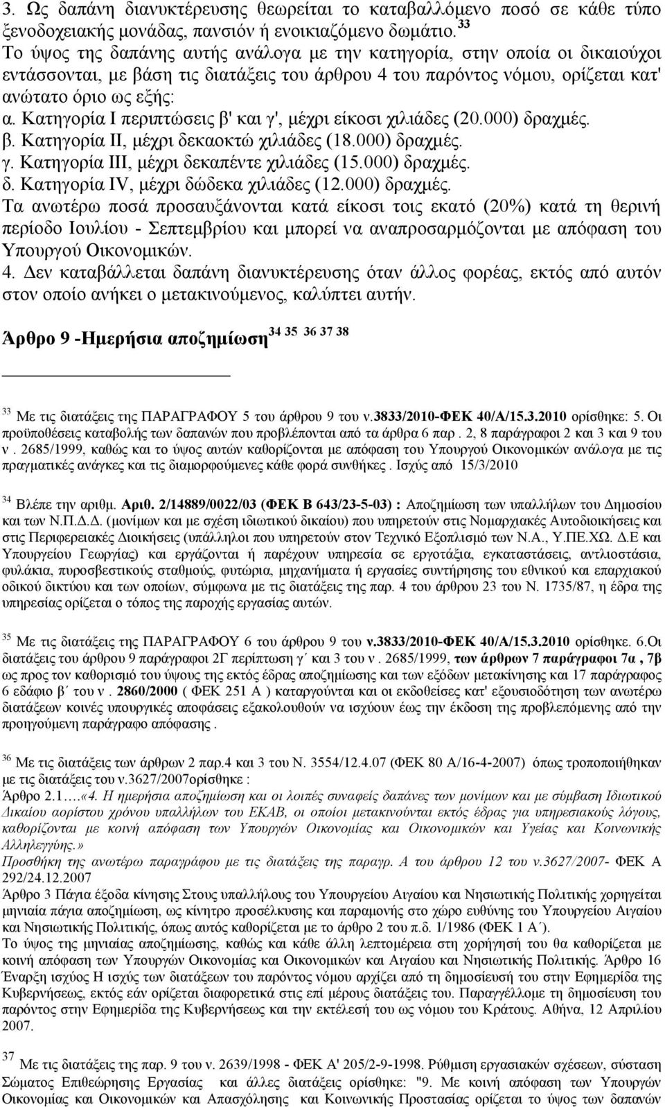 Κατηγορία Ι περιπτώσεις β' και γ', μέχρι είκοσι χιλιάδες (20.000) δραχμές. β. Κατηγορία ΙΙ, μέχρι δεκαοκτώ χιλιάδες (18.000) δραχμές. γ. Κατηγορία ΙΙΙ, μέχρι δεκαπέντε χιλιάδες (15.000) δραχμές. δ. Κατηγορία IV, μέχρι δώδεκα χιλιάδες (12.