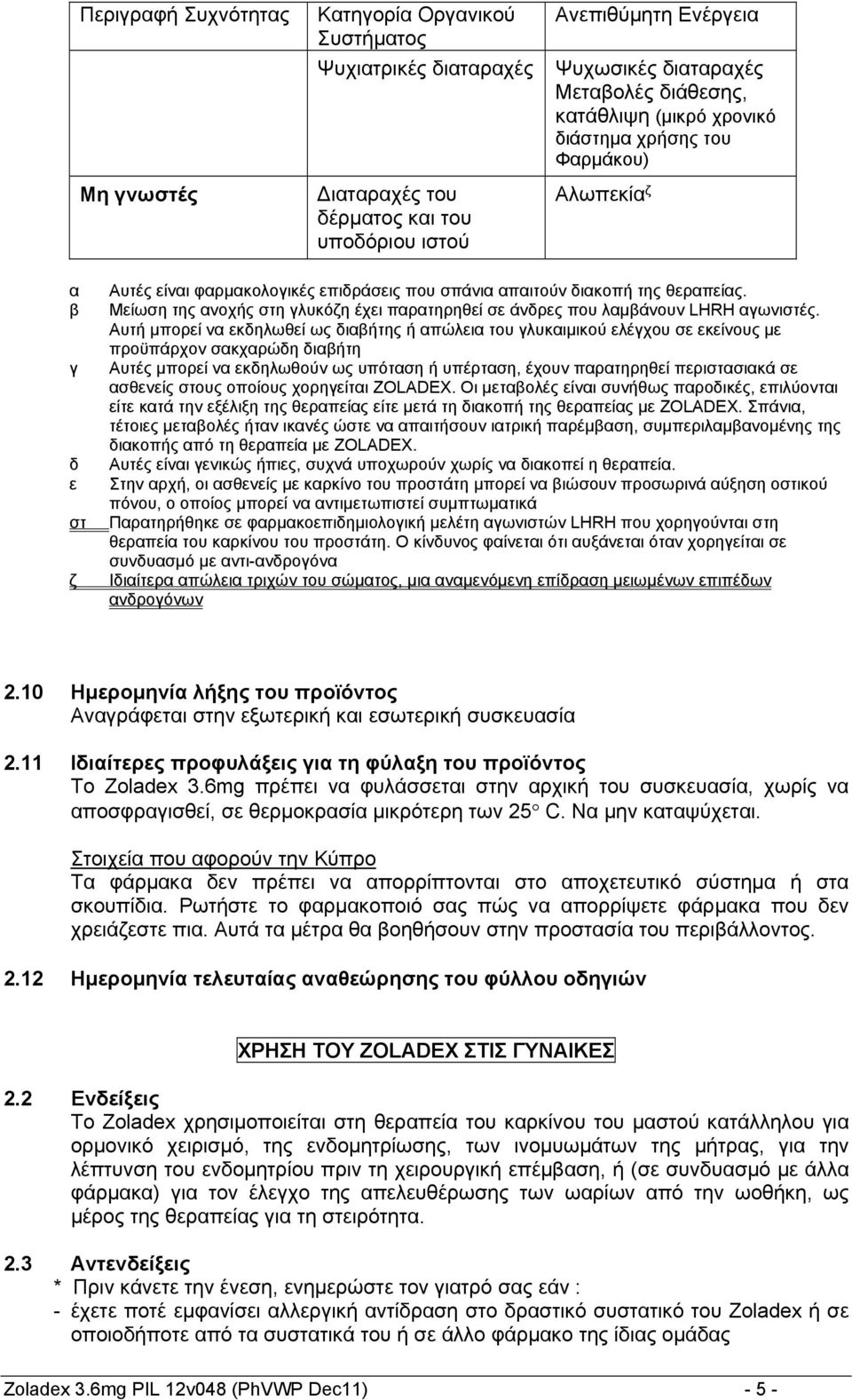 Μείωση της ανοχής στη γλυκόζη έχει παρατηρηθεί σε άνδρες που λαμβάνουν LHRH αγωνιστές.