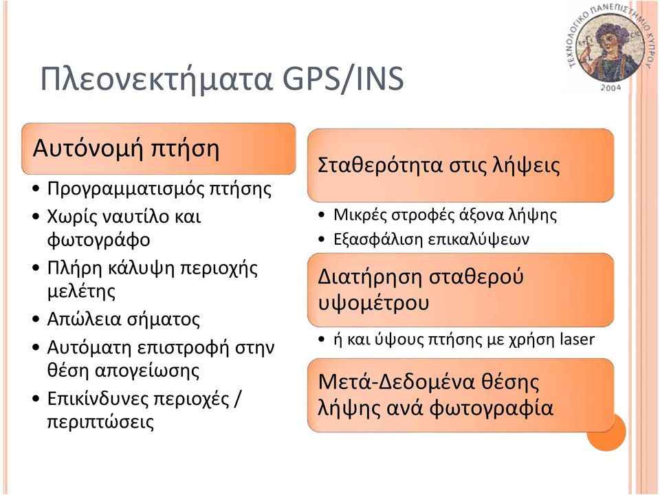 περιοχές / περιπτώσεις Σταθερότητα στις λήψεις Μικρές στροφές άξονα λήψης Εξασφάλιση επικαλύψεων