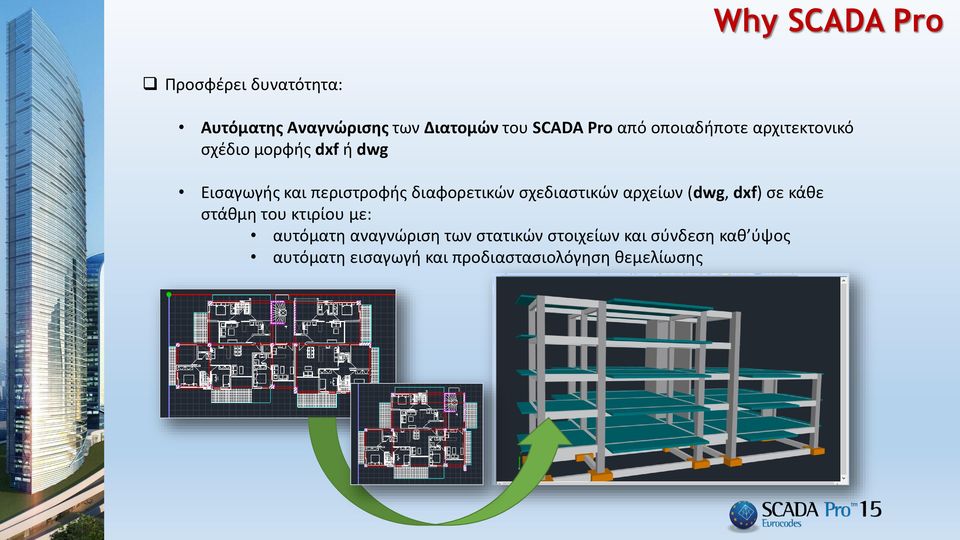 διαφορετικών σχεδιαστικών αρχείων (dwg, dxf) σε κάθε στάθμη του κτιρίου με: αυτόματη