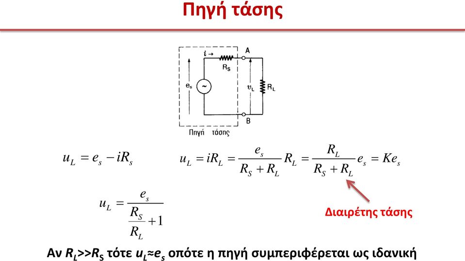 L Διαιρέτης τάσης Αν R L >>R S τότε L e