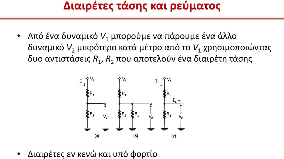 μέτρο από το V 1 χρησιμοποιώντας δυο αντιστάσεις R 1, R 2